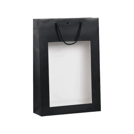 Luxe wijntas venster 3 flessen - zwart